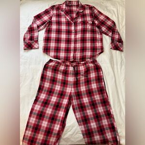 Victoria's Secret Pajama Set Womens Large Red Pink Plaid Button Top Pants